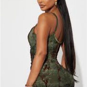 Fashion Nova Green Ruched Bodycon Dress